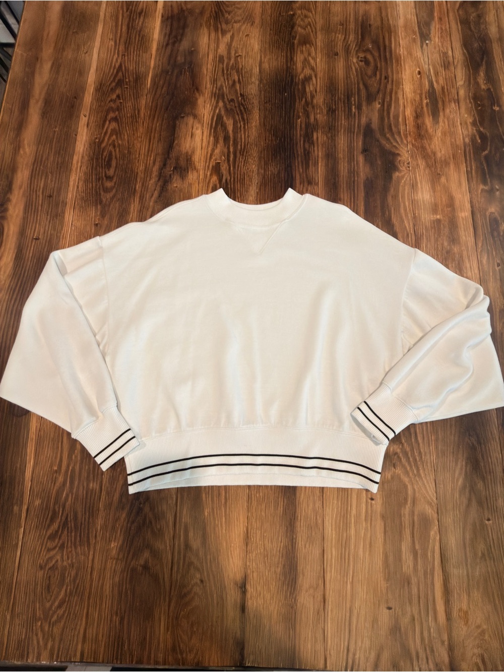 CALIA by Carrie Underwood Cream Crewneck Sweater with Black Stripe Trim